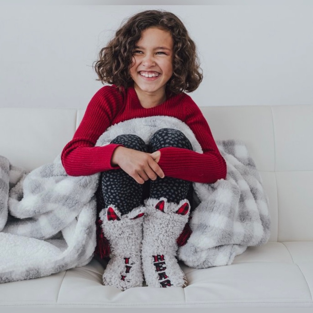 •NEW•Muk Luks Kids Cozy Sherpa Slipper Sock- IVORY BUFFALO